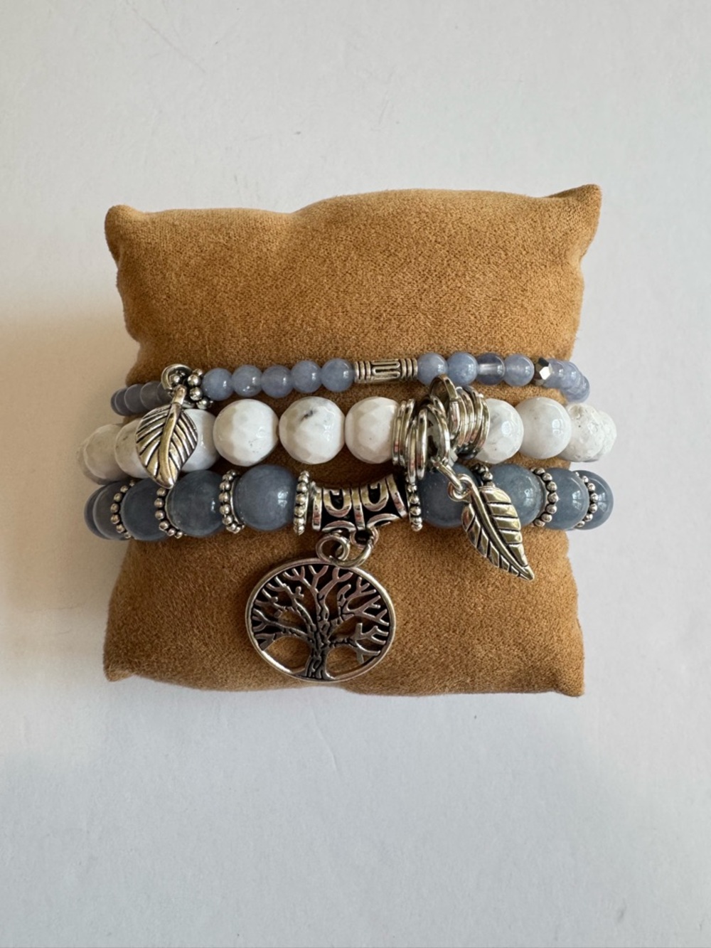 Jardme Handmade Tree of Life Stretch Bracelet Set Blue White Boho Gift Box - Picture 17 of 17